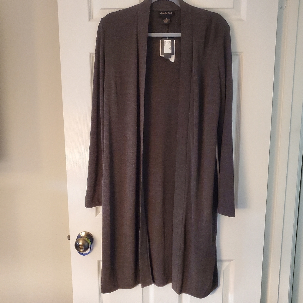 Sandra King Women’s Long Open Front Cardigan Sz M Heather Brown